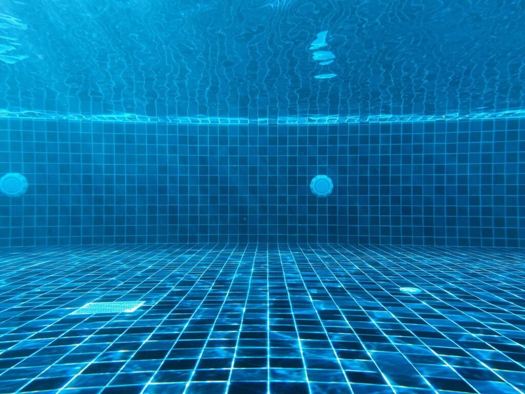 Underwater view of pool tiles